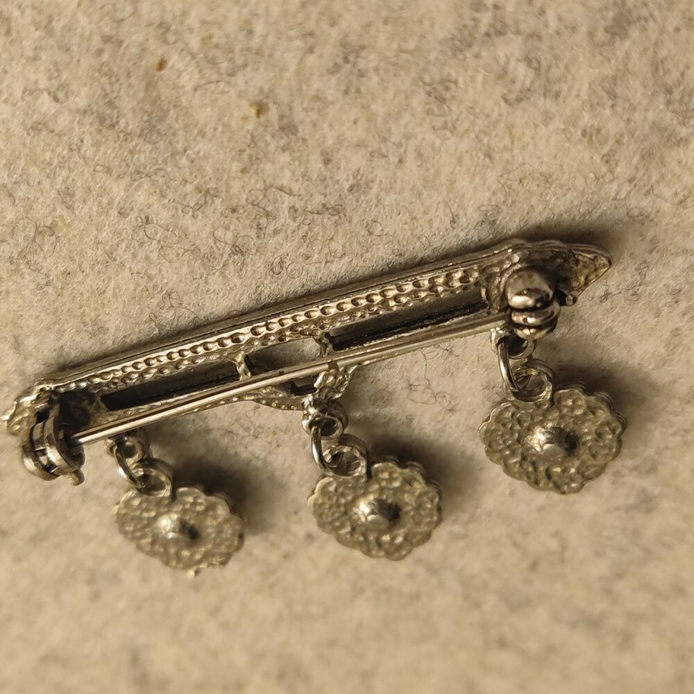 Vintage Sterling Bar Pin w/ Marcasite Hearts - Beautiful Brooch! - Picture 4 of 6